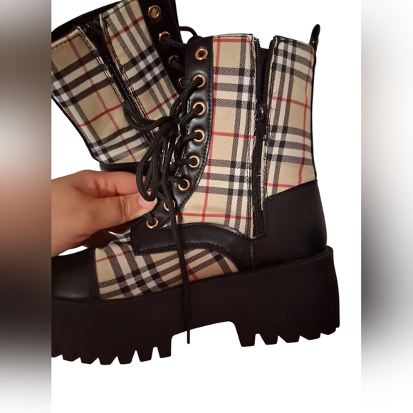 Hinge Black and Plaid Combat Boots - Picture 2 of 3